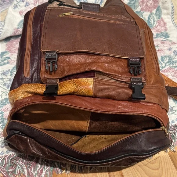 Multicolored Leather Patchwork Backpack - Picture 8 of 8